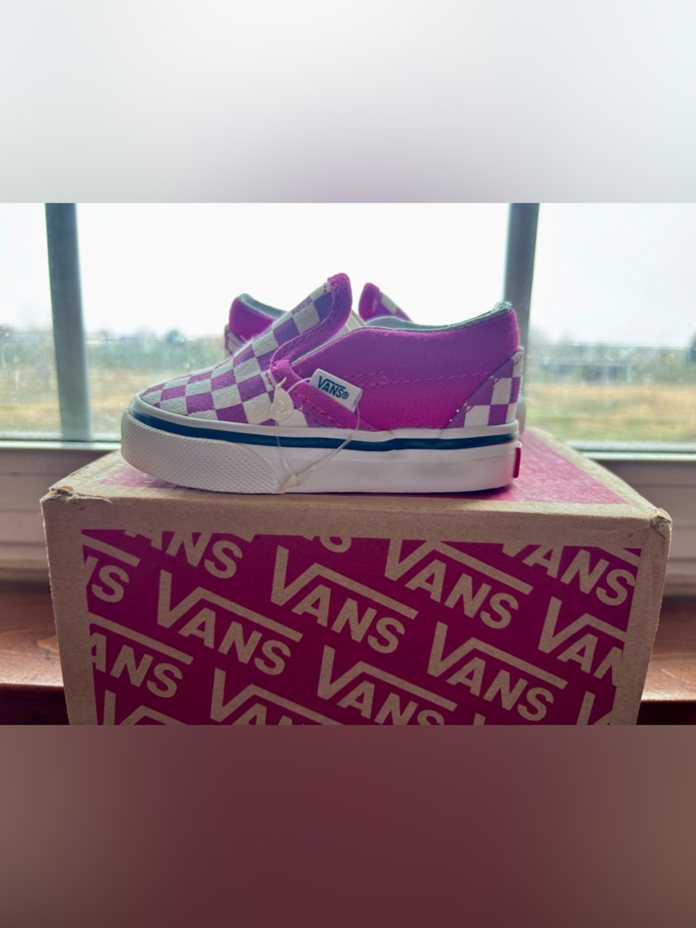 Vans Kids Pink and White Checkerboard Slip-On Sneakers